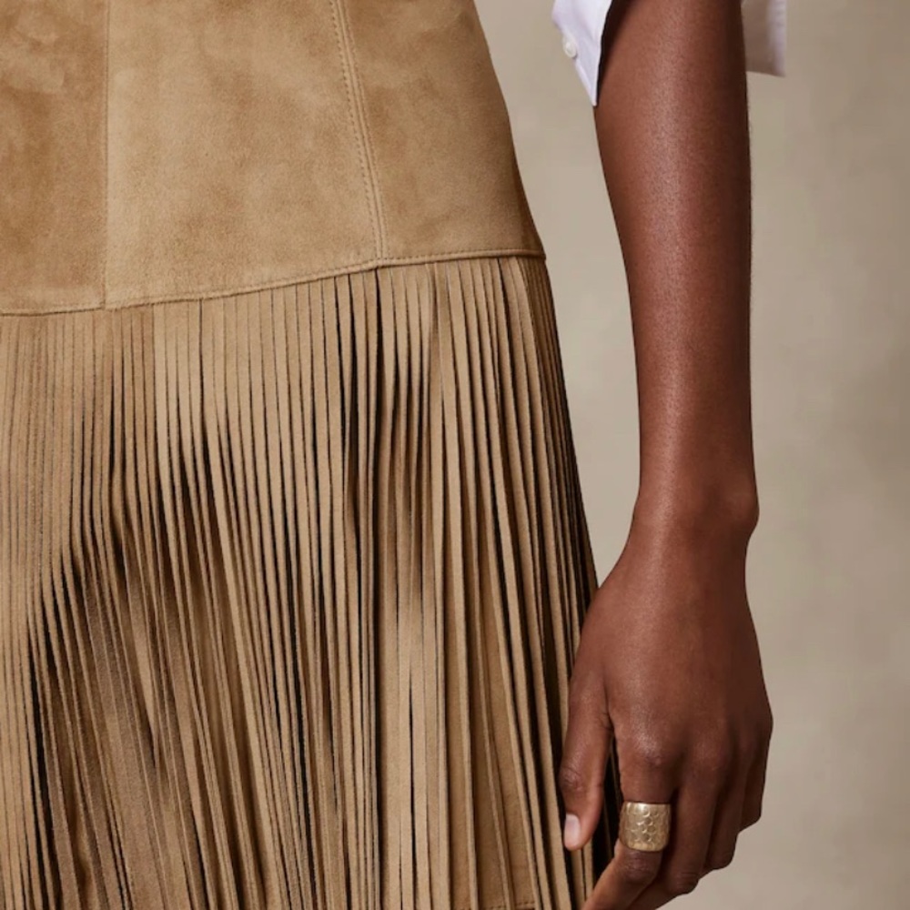 Banana Republic Women's Sevilla Suede Fringe Skirt Brown size 8 - Picture 5 of 11